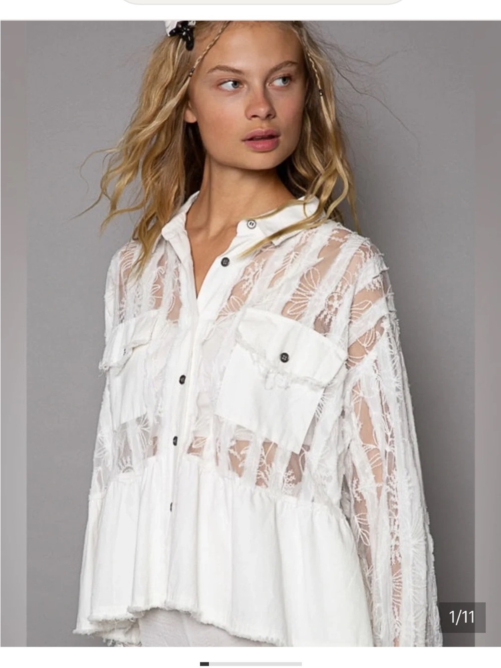 POL White Sheer Lace-Panel Women's  Top